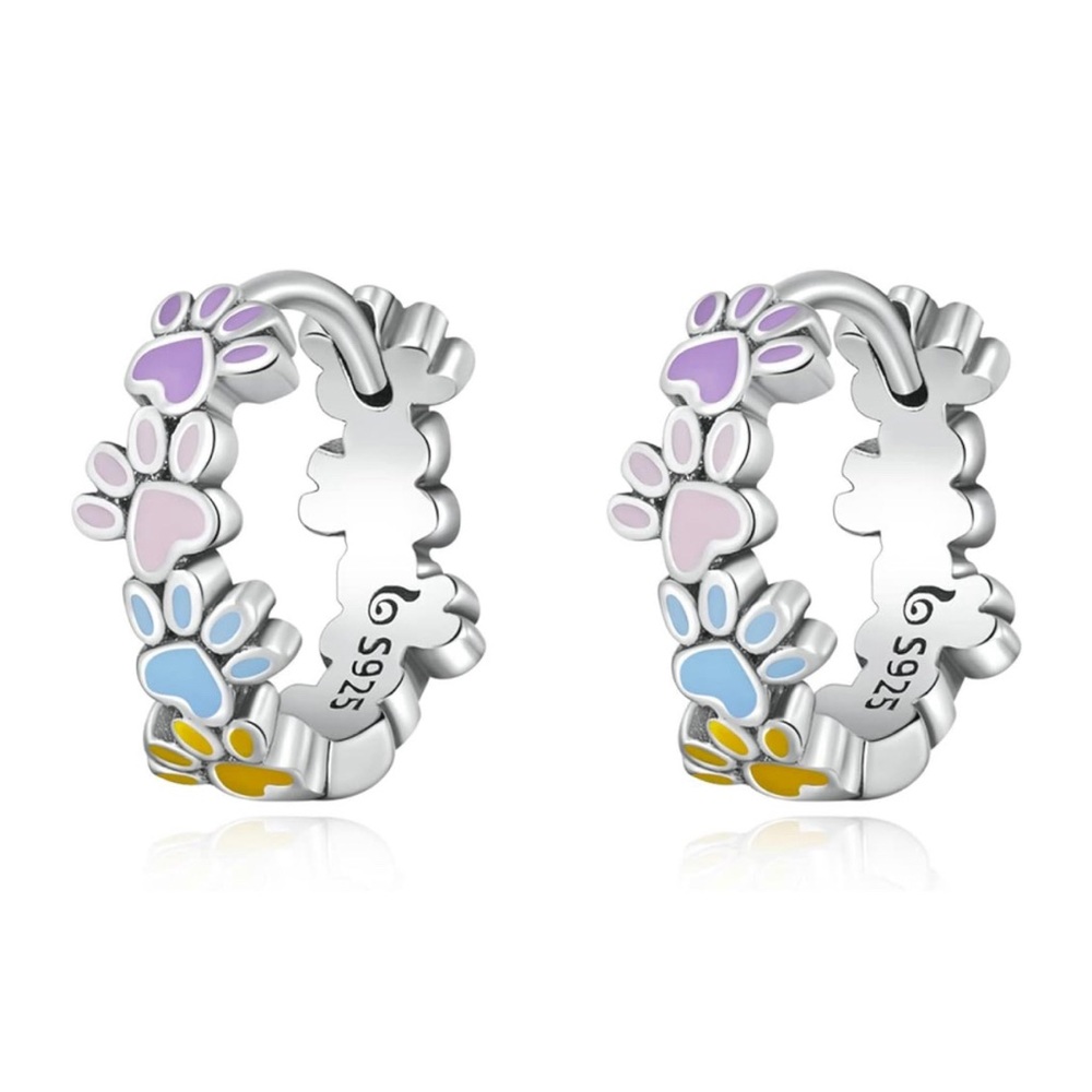 O82 - ๐พ Colorful Dog Cat Paw Footprint Earrings Sterling Silver 925 - Picture 1 of 7